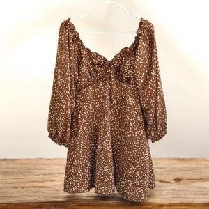 She + Sky Brown Polka Dot Long Sleeve Dress